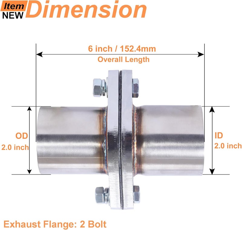 Simnliras Exhaust Flange Repair Kit, 51mm/2 Inch ID to 2 Inch OD Stainless Steel Quick Fix 2 Bolt Exhaust Flange Pipe with Gasket Bolt & Hardware Universal Fitment - Image 2